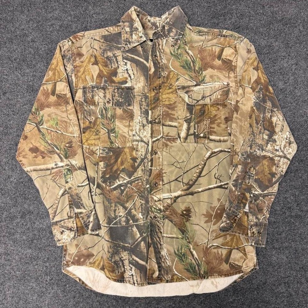 Team Realtree Camo Button Up Shirt Mens Medium Y2K Long Sleeve Hunting Brown
